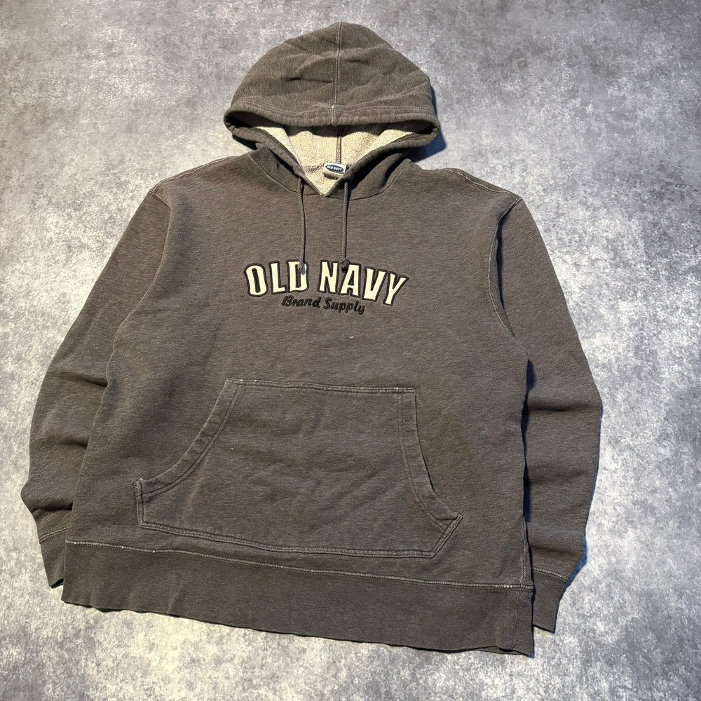 Y2K OLD NAVY Spell‎ Out Mens Gray Hoodie Sweatshirt Size L